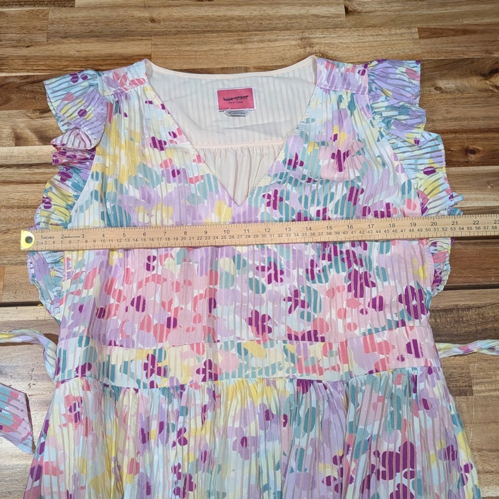 Kate Spade Womens Dress 16 Pastel Floral Ruffle Midi Belted Wedding Garden Party - Picture 8 of 13